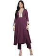 Varanga Women Purple Zari Lace Embellished Yoke A-Line Kurta Set