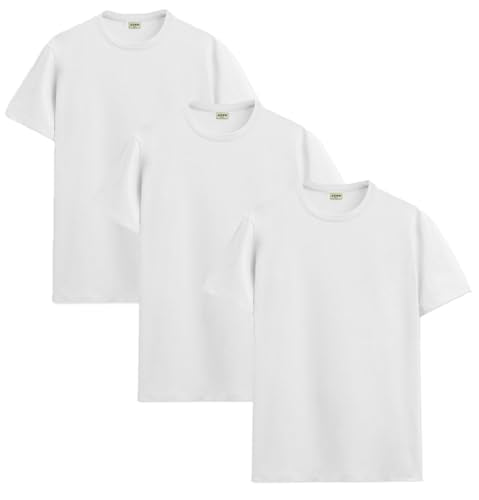 ADRO Men's Solid Regular Fit T-Shirt (RCM3-PLN-WH-WH-WH_White