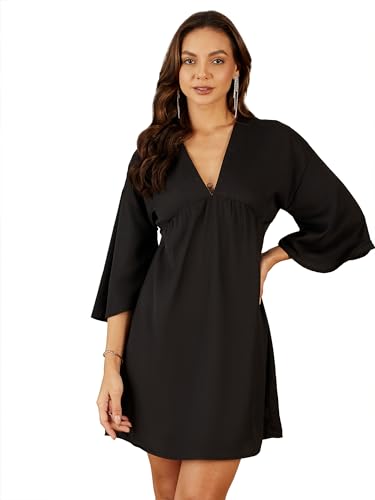 Rare WomenS Polyester A-Line Above The Knee Dress (Ep8090_Black