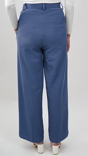 Greciilooks High Waist Cotton Trousers For Women  Flared Parachute Pants With Side Pockets | Casual Travel Cargo Pants Blue