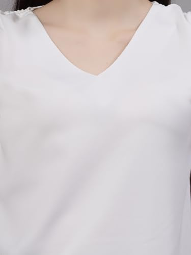 Style Quotient Women Solid White Polyester Regular Smart Casual Top