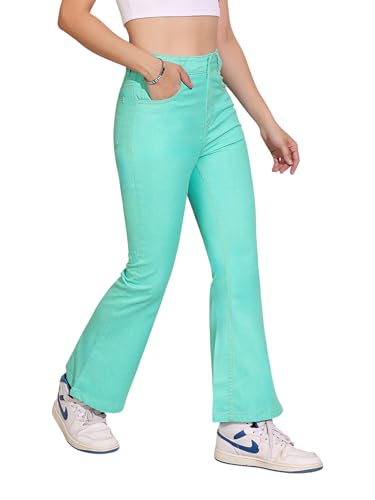 Dolce Crudo WomenS Bootcut High-Rise Clean-Look Regular-Length Stretchable Denim Pants (Doss24Den79-18-660-32, Caribbean Turquoi