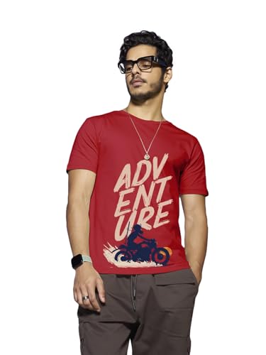 Bewakoof MenS Printed 100% Cotton T-Shirt - Regular Fit, Round Neck, Half Sleeves Red