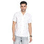 Turtle Men Self Design White Printed Slim Fit Casual Shirt