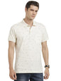 Turtle Men Knitted Cream Half Sleeve Casual Printed Polo Tshirt