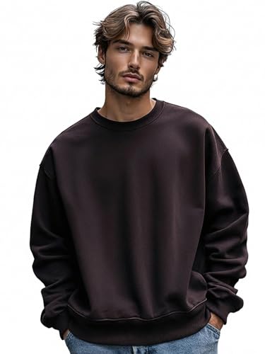 Bewakoof Heavy Duty 1.0 Men Solid Oversized Fit Full Sleeve Round Neck Fleece Blend Sweatshirt_644604_Brown_3Xl