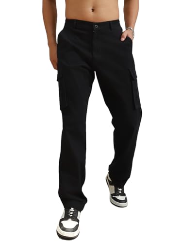 Hubberholme Men Black Smart Casual Summer Cotton Loose Fit Solid Trousers_16