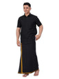 PRAKASAM COTTON Mens Flexi Readymade Black Jari Border Dhoti + Half sleeve Black Shirt for mens
