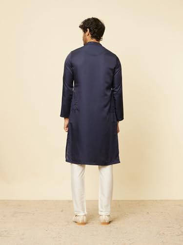 Manyavar Mens Blue Satin Solid Kurta Pyjama Set