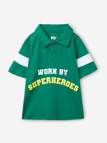 The Souled Store Superhero Boys Short Sleeves Collared Neck Green Graphic Printed Cotton Polo T-Shirts (2-8 Yrs)