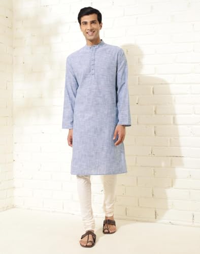Fabindia MenS Cotton Woven Slim Kurta (1035964Blue_Blue