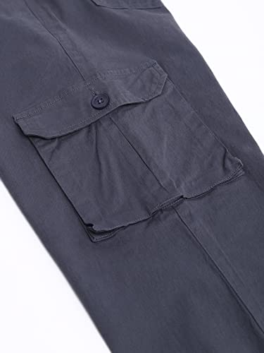 Dennis Lingo MenS Casual Solid Cotton Tapered Fit Mid Rise Ankle Length Multi-Pocket Stretchable Cargo Pant/Trousers (Steel Gre