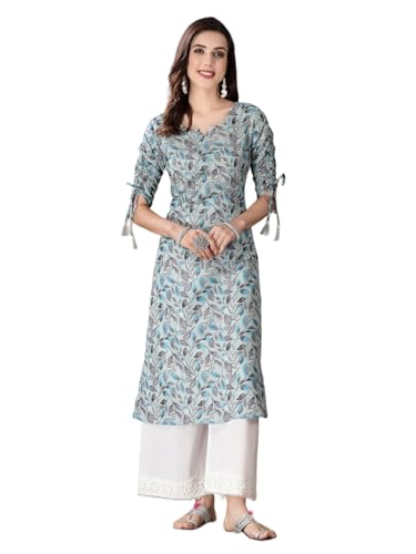 Stylum Women's Floral Printed Cotton Blend Straight Kurta (GILLYGREY_Grey)