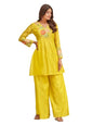 Varanga Floral Thread Embroidered Yoke Flared Kurta With Palazzo