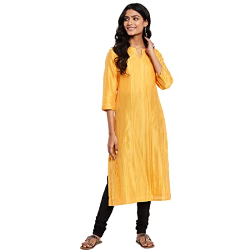 Fabindia Women Silk Textured Long Kurta Cotton_Yellow