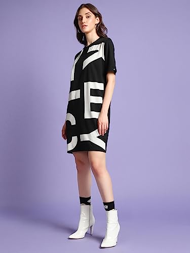 Bewakoof X Official Disney Merchandise WomenS Mickey Typography Cotton Dress - Oversized Fit, Round Neck, Half Sleeves_582051_B