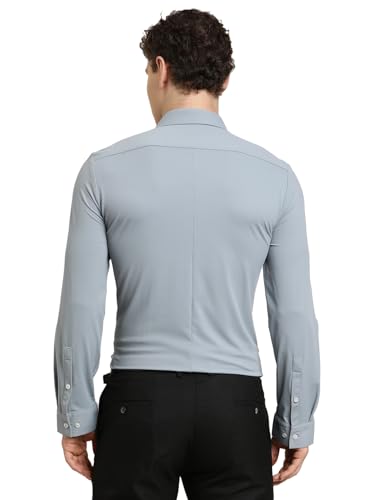 Turtle Men Grey Slim Fit Dobby Nylon Stretch Formal Shirt