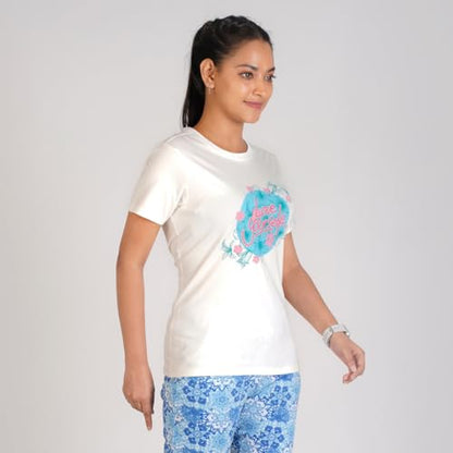 Rupa Colors Playsure Printed Cotton Blended Round Neck Womens T-Shirt, Short-Sleeve, Pack of 1