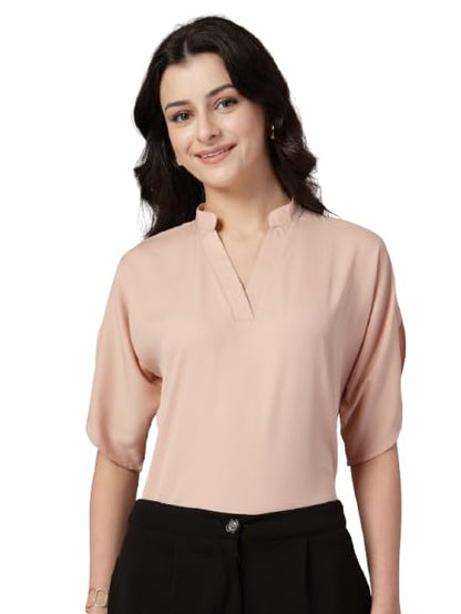 Style Quotient Women Solid Nude Polymoss Formal Top