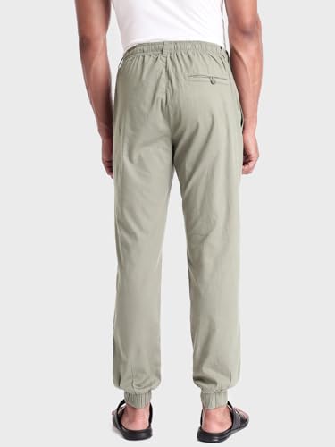 Bewakoof Mens Solid Regular Fit Cotton Joggers Green