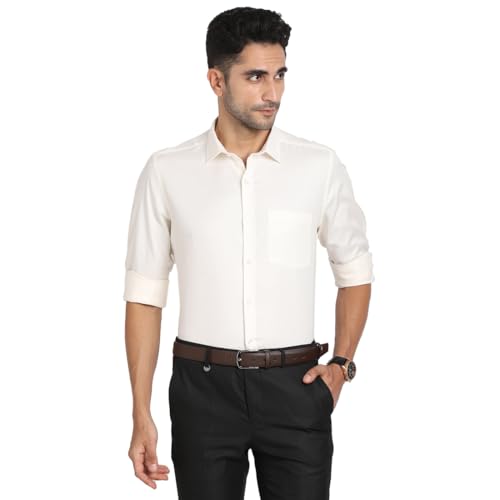 Turtle Men 100% Cotton Regular Fit Dobby Print White Formal Shirt