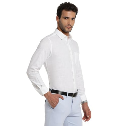 Turtle Men 100% Cotton Regular Fit Solid Full Sleeve Formal Shirt White