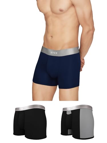 Xyxx MenS Underwear Illuminati Intellisoft Antimicrobial Micro Modal Trunk Pack Of 3 (Black & Steel Grey ; Black ; Black Iris;