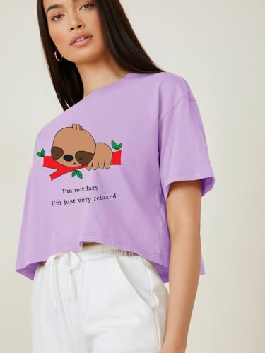 KOTTY Womens Printed Cotton Blend Oversized Crop T-Shirts