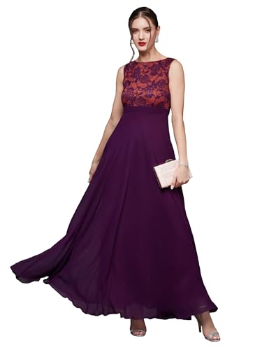 Miss Chase WomenS Sweet-Heart Neck Cap Sleeve Self-Designed Pleated Maxi Dress (Mcss25D91-85-732-02, Royal Purple, Xs)