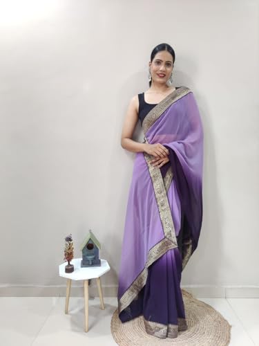 Shiv Textiles Womens Gorgette Less Border Zip And Go Pre-Stitched Saree  Effortless Wear & Comfort : Ready To Wear Saree(Sb-St-R