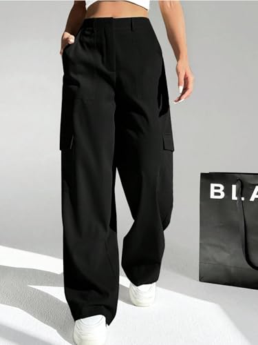 GRECIILOOKS Loose High-Waisted Pants | Korean Trousers for Women (GL-TR1043_Black