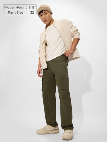The Souled Store Solids: Olive Green Blue Men and Boys Camo Print Regular Fit 100% Cotton Cargo Pants - Lightweight Hiking Jogge