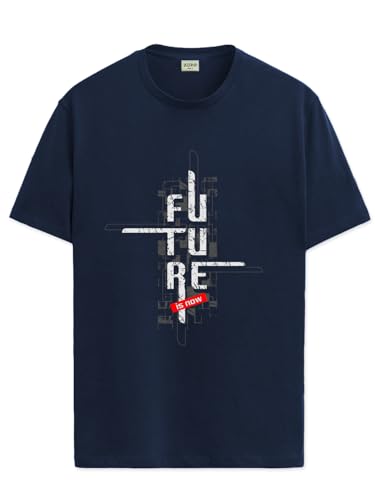 ADRO Men's Graphic Printed 100% Cotton T-Shirt - Regular Fit, Printed T-Shirts for Men (RN24-FTR-NB_Navy_XL)