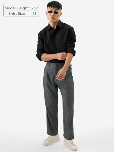 The Souled Store Bold Black Men And Boys Long Sleeve Collared Neck Buttoned Front Regular Fit Cotton Linen Shirts