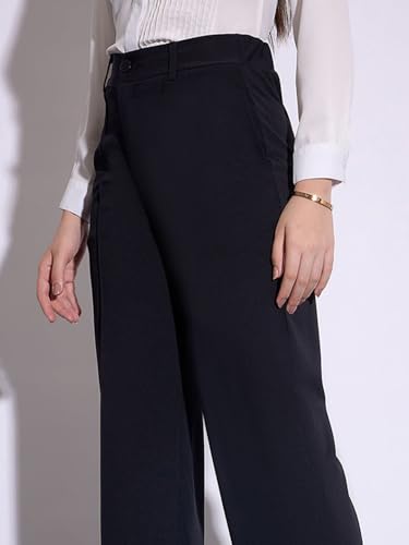 Toochki Spandex Trouser Black Pants for Womens Regular Fit, Bellbottom Straight Pants for Women