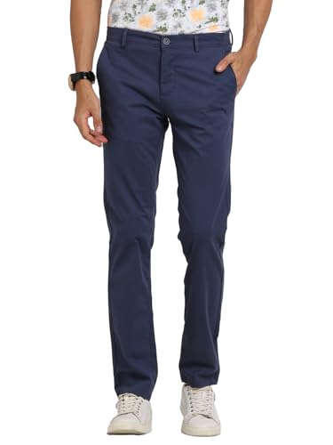 Turtle Men Cotton Stretch Ultra Slim Fit Blue Casual Trouser