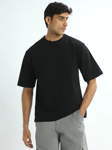 Nobero MenS Solid Oversized Fit T-Shirt (1M-Twrt-R0005_Black