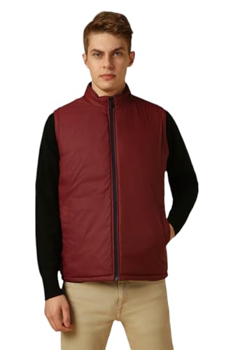 Dennis Lingo Men Navy Blue Solid Regular Fit Sleeveless Mock Collar Padded Jacket