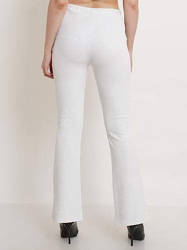 POPWINGS Casual White Sparkle Solid Mid Rise Bootcut Trouser for Women || Straight Leg Bootcut Trouser for Women || Regular Fit