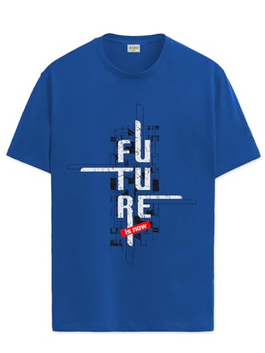 ADRO Men's Graphic Printed 100% Cotton T-Shirt - Regular Fit, Printed T-Shirts for Men (RN24-FTR-RB_Royal Blue_XL)