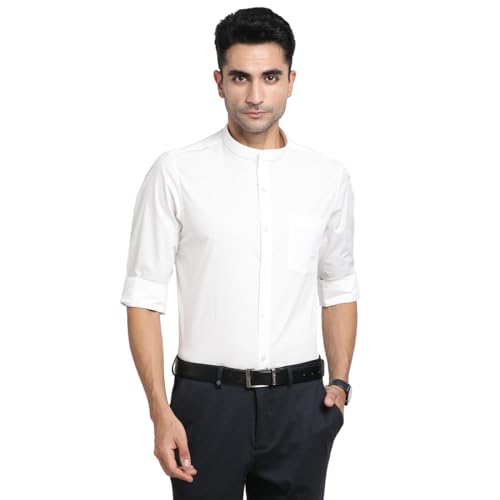Turtle Men 100% Cotton Regular Fit Solid Full Sleeve Formal Shirt White
