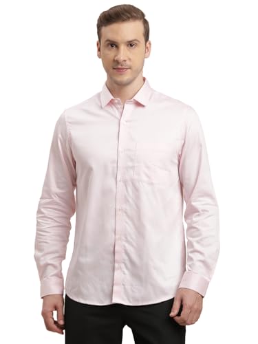 Turtle Men Giza Cotton Slim Fit Light Pink Solid Full Sleeve Formal Shirt