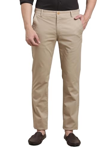 Turtle Men Cotton Stretch Ultra Slim Fit Solid Beige Flat Front Casual Trouser || Pant || Mens Trouser