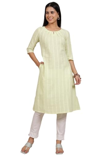 Aurelia Women's Green Yarn Dyed Cotton Blend Flarred Kurta