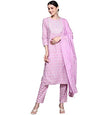 ishin Cotton Women's Embroidered A-Line Kurta Set With Trouser And Dupatta..