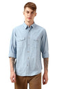 Dennis Lingo Men Blue 100% Cotton Full Sleeve Spread Collar Self Design Shirts