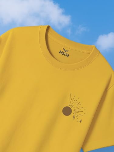 Nobero Men Cotton Graphic Print Oversized Fit T-Shirt (1M-Twrt-C1092_Mustard Yellow