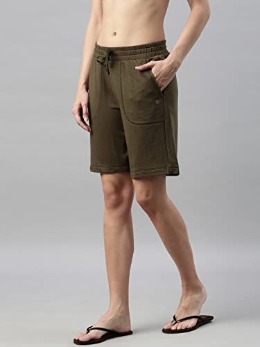 Enamor Essentials Womens Mid Rise Relaxed Fit 100% Cotton Knee Length Shorts Bermuda with Elasticated Waistband and Pockets - E