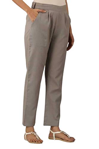 Digital Shopee Regular Fit Women S Pure Cotton Trousers Pants For Everyday Use, College Wear, Office, Casual Wear, Grey, Xxl