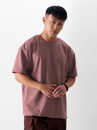 The Souled Store Solids: Dusty Rose Mens Oversized Fit Solid Half Sleeve Cotton Red Oversized T-Shirts Oversized T-Shirts Fashio